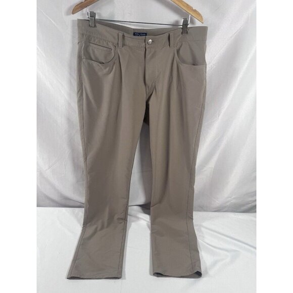 Peter Millar Men's Performance Five Pocket Pants Bottoms Size 36/32 Tan - Picture 1 of 7